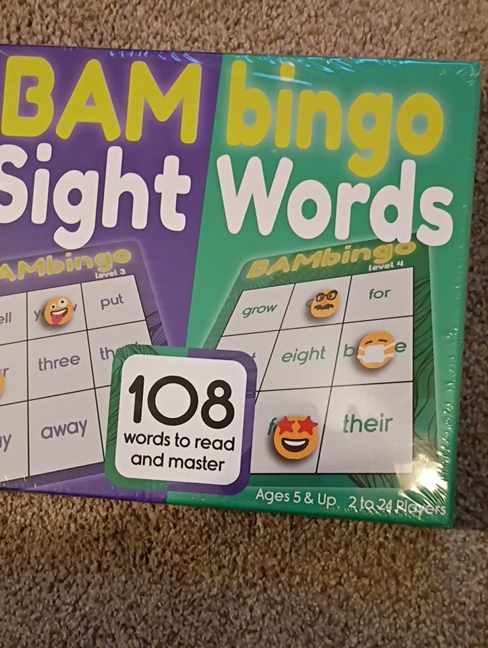 Bingo Sight Words Game - Green & Purple